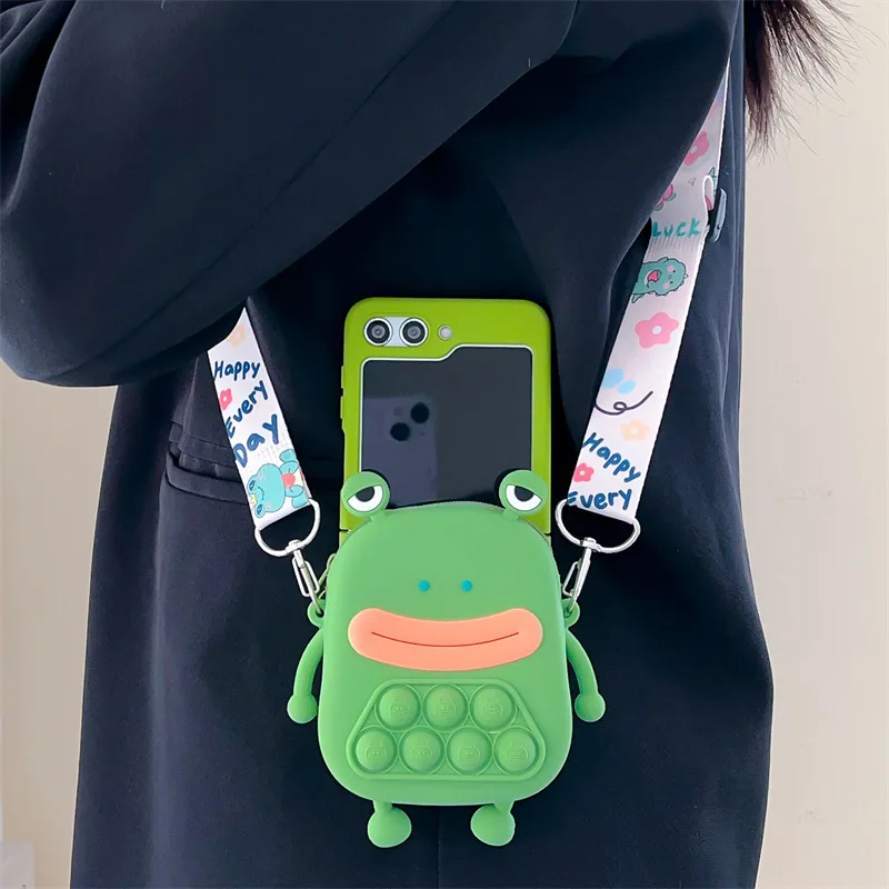 

Cartoon Frog Coin Purse Phone Case for Samsung Galaxy Z Flip 5 4 3 Protective Back Cover for ZFlip3 ZFlip4 ZFlip5 Case Shell