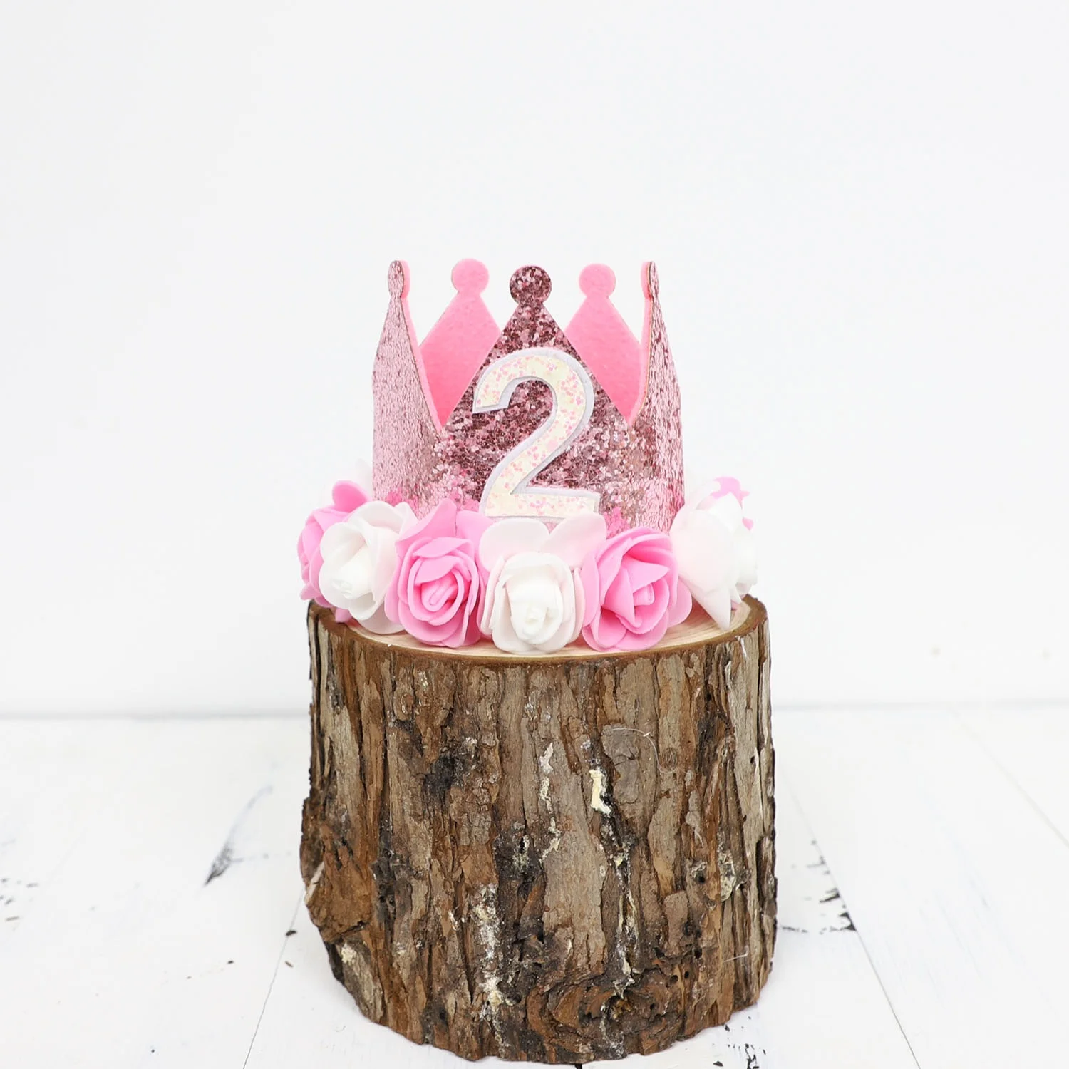 1 Stück Geburtstags-Kronenhut-Dekoration, rosa, weißer und goldener Glitzer, Foto-Requisite, Partyzubehör, Prinzessinnen-Thema-Party-Dekoration – Detail 5