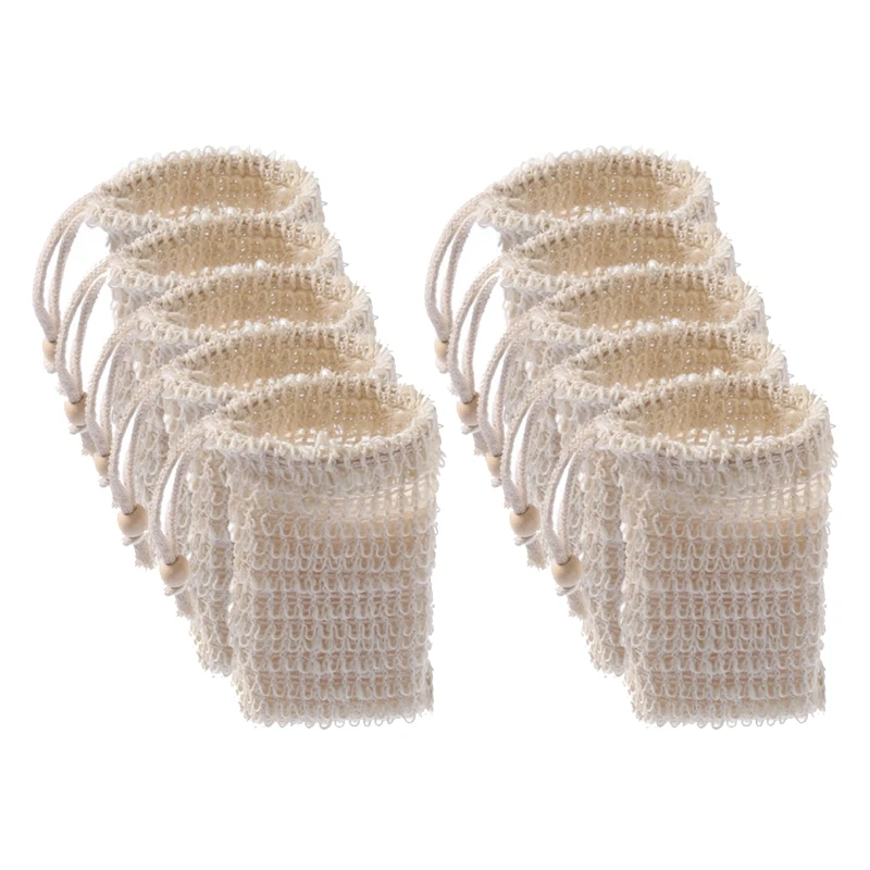 10pcs Soap Bag Natural Sisal Soap Saver Bag Mesh Net Exfoliating Foaming Drying Soap Holder for Shower Bath Use