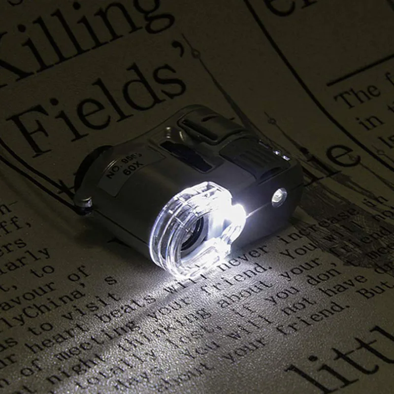 Portable 60X Handheld Magnifying Glass Mini Pocket Microscope Loupe Currency Detector Jeweler Magnifier With LED Light