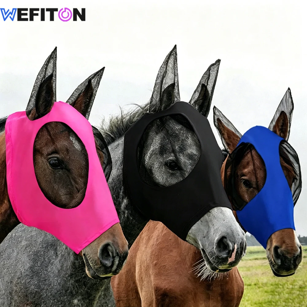 1PC Horse Fly Mask with Ears,UV Protection Elastic Breathable Comfort Mesh Mask for Adult Horses, Summer Insect Protective Cover