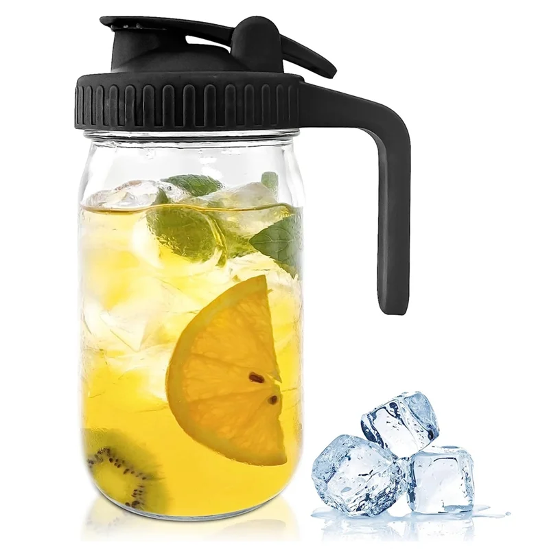 Jarra de vidro com tampa, jarra de vidro com tampa, jarro de leite materno, vedação para suco, leite, café, chá, limonada, bebida, 32oz