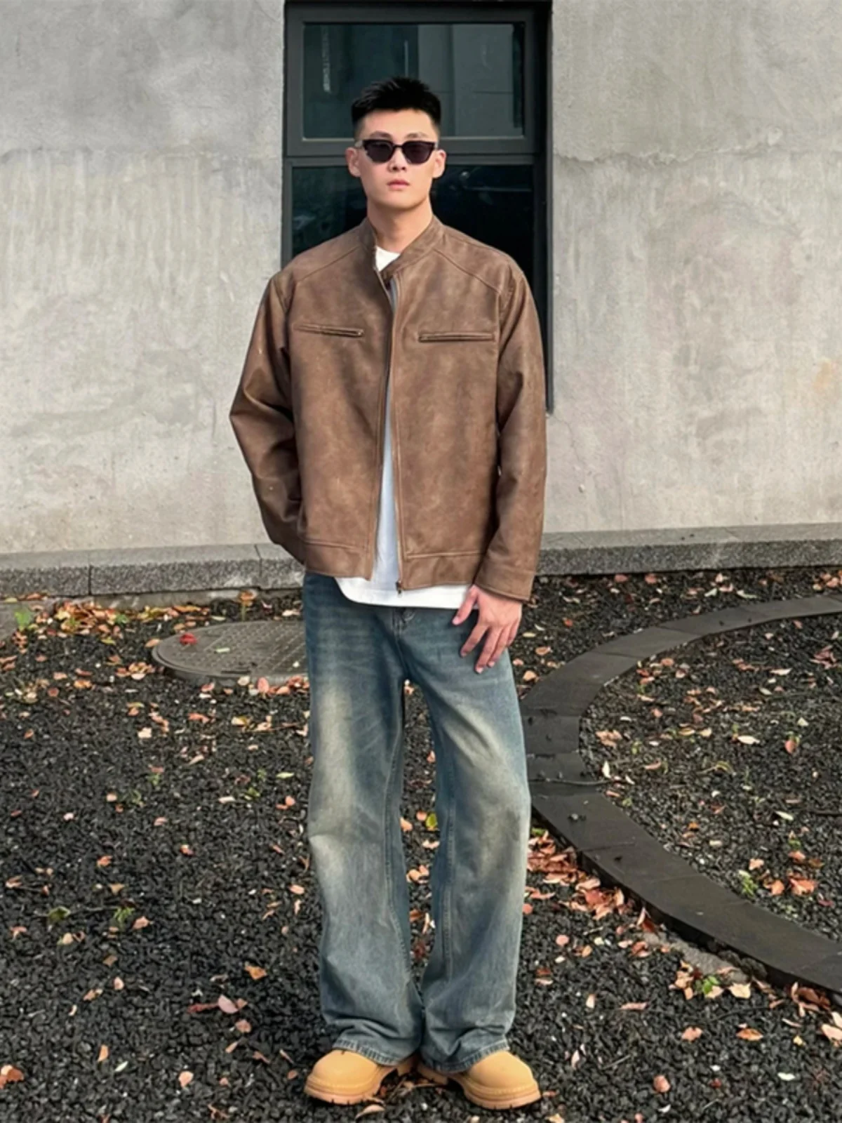 

Коричневый кожаный джерт, мужская рабочая одежда из хлопка, осенне-зимняя одежда Cleanfit, бейсбольная куртка премиум-класса с застежкой-молнией