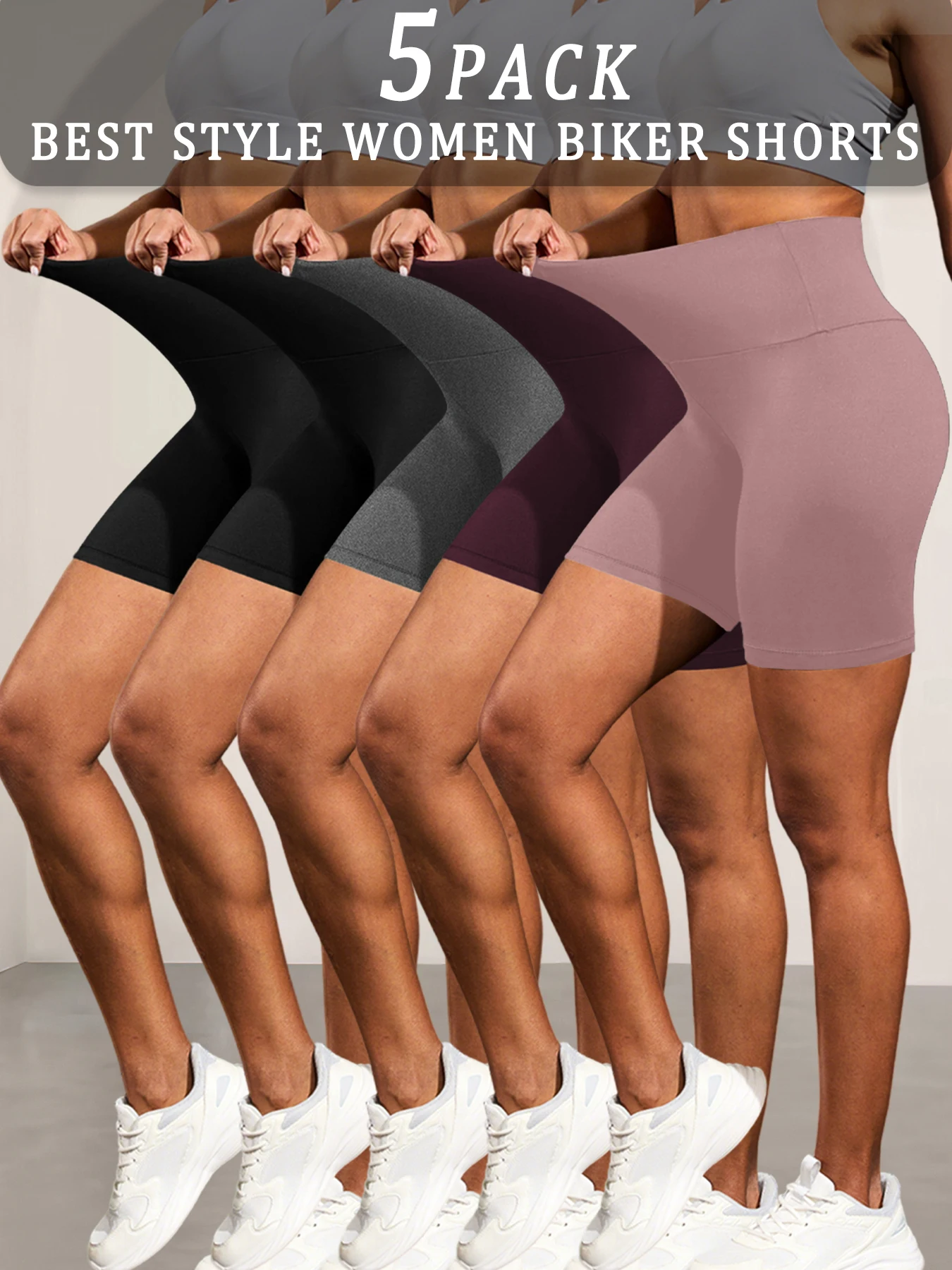 

Комплект из 5 шорт с высокой талией для женщин: супермягкие, с эффектом утяжки живота, для йоги, бега, тренировок, дома и отдыха