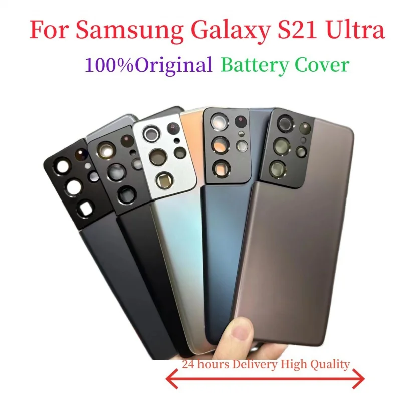 

New back Glass For Samsung Galaxy S21 Ultra Battery Cover Rear Door Replacement Housing With Camera Lens Logo