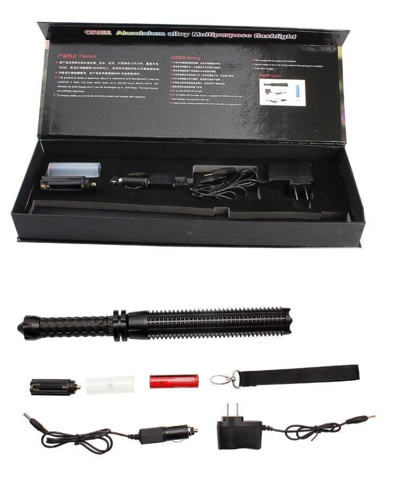

Rechargeable LED Flashlight, Self Defense Survival Multitool For Telescopic Spiked Club Led Security, Outdoor Patrol