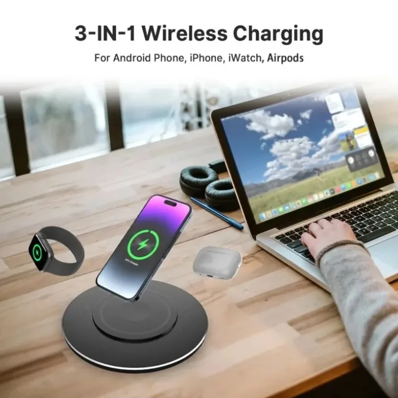 Wireless Charger Pad USB C Fast Wireless Induction Charging Station for iPhone 17 16 15 14 Pro Max Apple Watch 9 8 7 6 Airpods