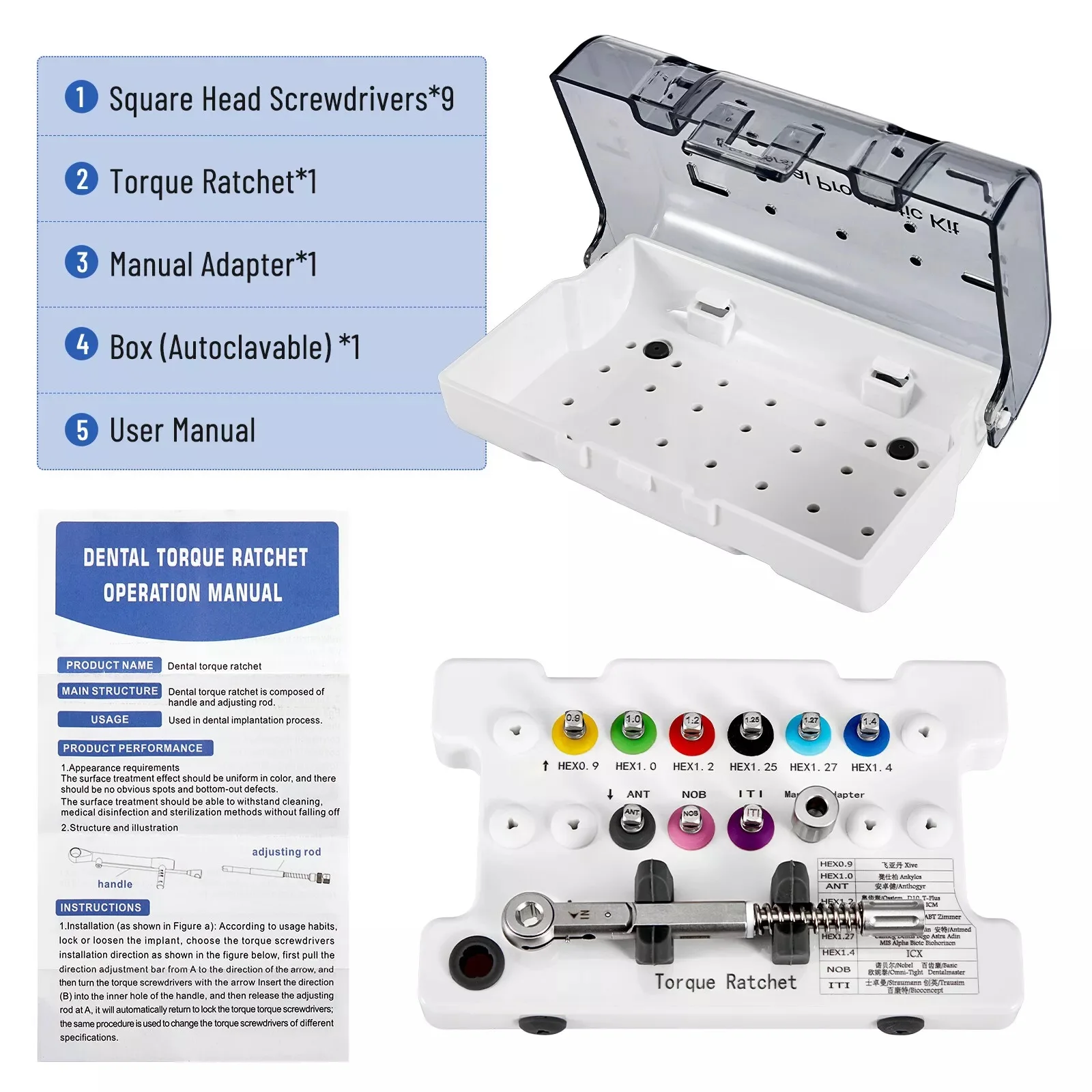 Universal Dental Implant Torque Wrench Screwdriver Prosthetic 10-40NCM Ratchet Drivers Kit