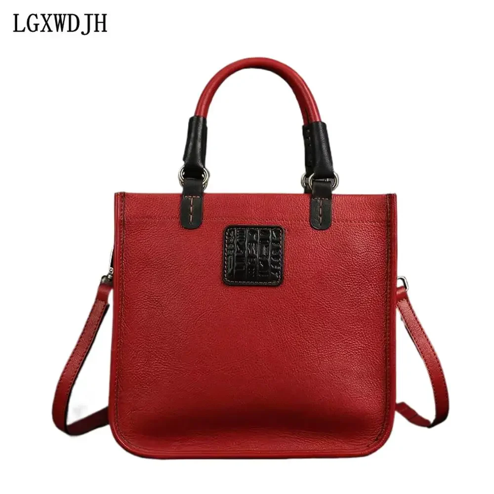 Vertical square retro shoulder bag woman First layer cowhide crossbody bags for women Genuine Leather bags for women brands 2021