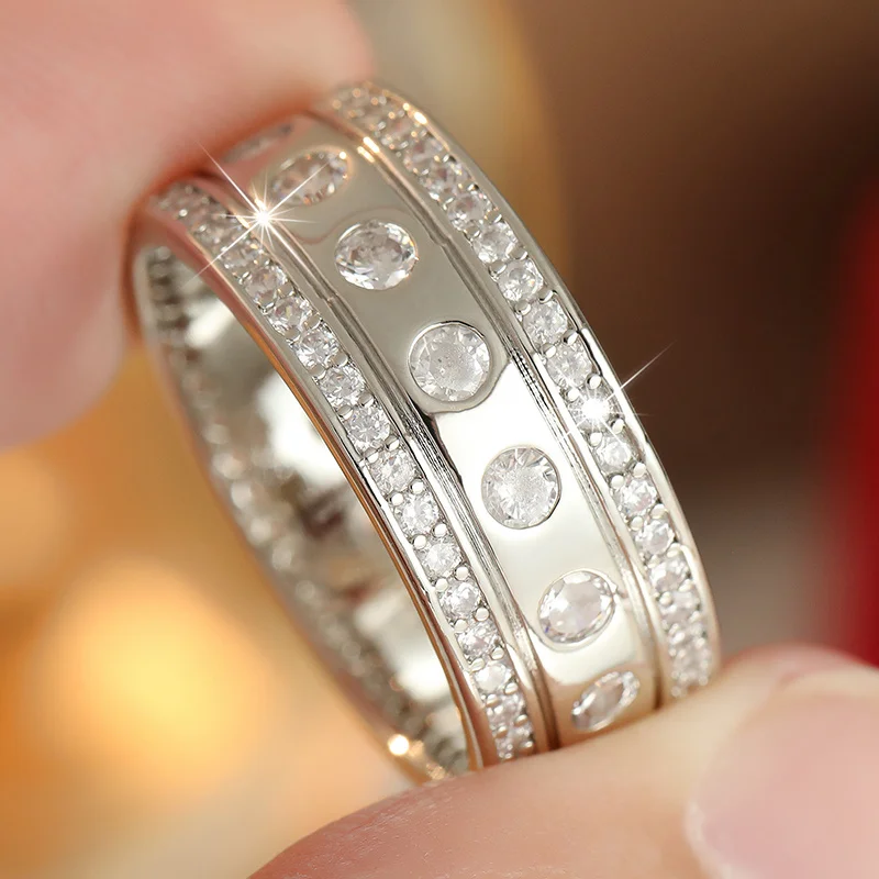 Exquisite Luxury Women's Anniversary Ring Multi Layered Inlaid Synthetic Zircon Design Shining Ring Fashion Jewelry Accessory