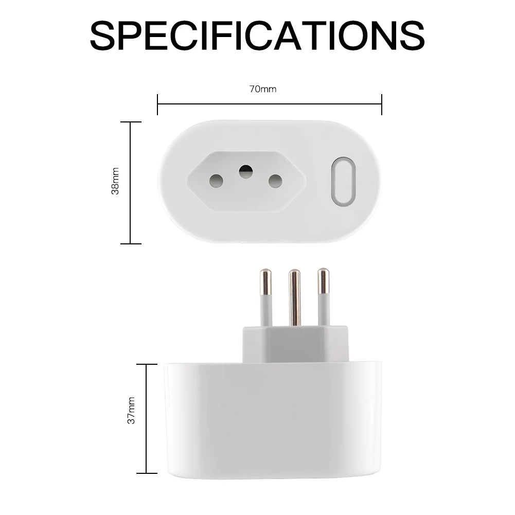 MOES Tuya 16A/10A Brazil Standard Smart Plug with Power Monitor, Smart Life APP WiFi Smart Socket Works for Google Home, Alexa