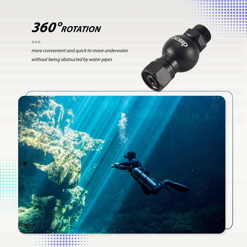 A57T DIDEEP Global Universal 360 Degree Swivel Hose Adapter for 2Nd Stage Scuba Diving Regulator Connector Dive Accessories