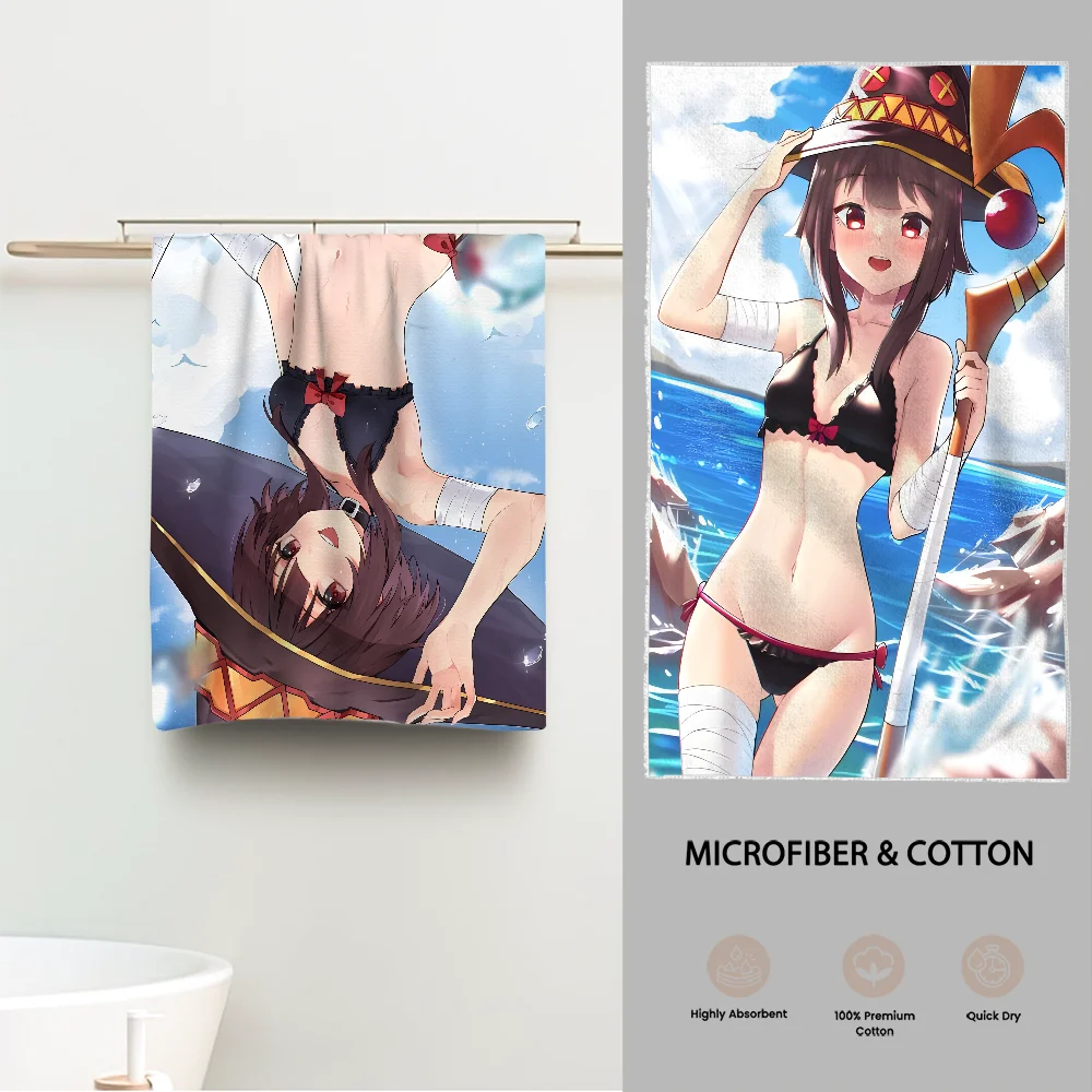 M-Megumin K-KonoSuba Anime Luxury Bathroom Hand Towels One Side Cotton One Side Microfiber Personalized Gift Dropshipping