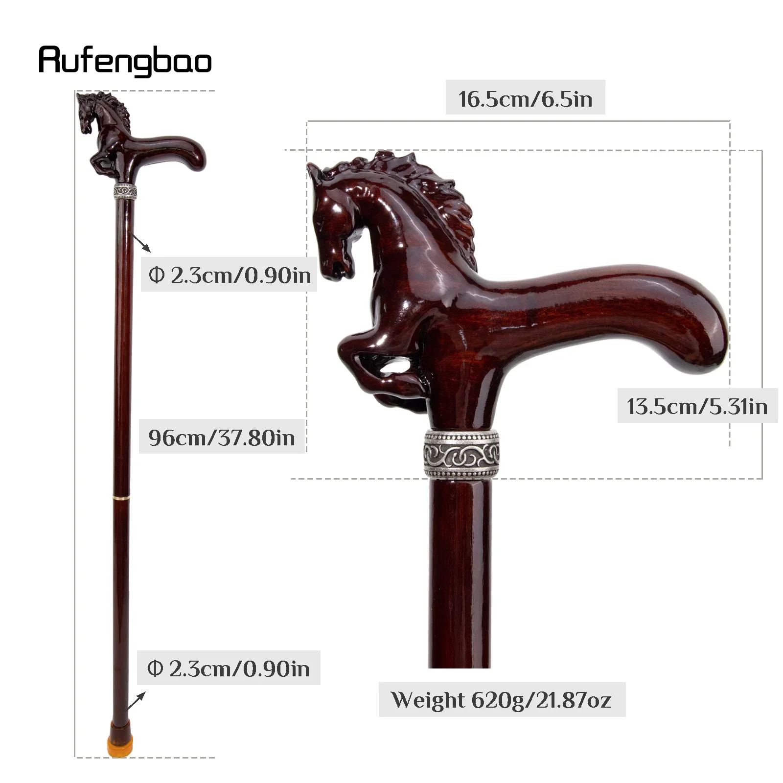 Brown Horse Wooden Fashion Walking Stick Decorative Cospaly Cane Halloween Wood Mace Crutch  Wand Crosier 96cm