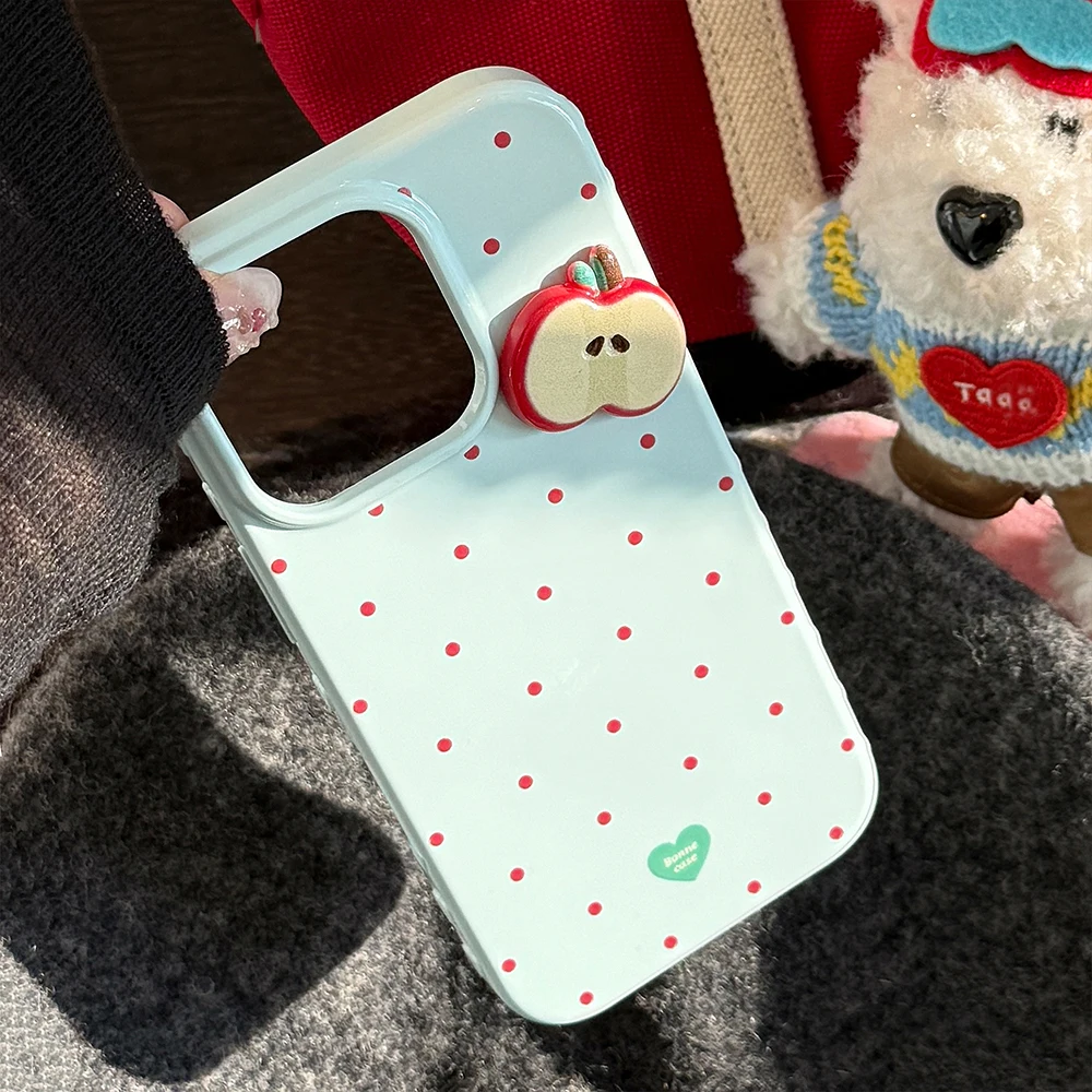 الكورية الأحمر منقطة لطيف ثلاثية الأبعاد شرائح أبل جراب هاتف آيفون 13 14 16 15 17 برو ماكس للصدمات واقية لينة غطاء