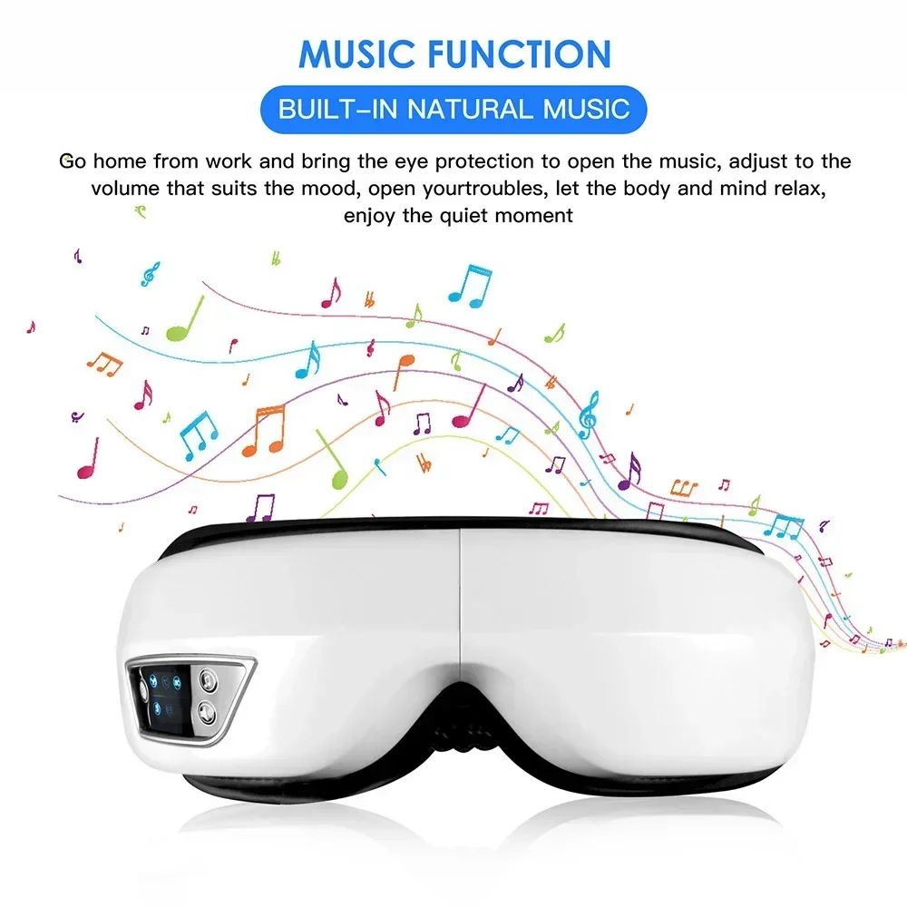 Electric Eye Massager Heat Vibration Bluetooth Music Massage Relax Glasses Migraines Fatigue Eye Fades Dark Circles Anti Wrinkle