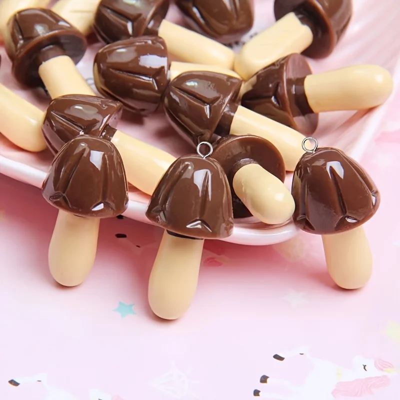 10 piezas de resina de chocolate con forma de hongo 3D realista, accesorios bonitos para galletas, pendientes creativos, llaveros, para la fabricación de joyas