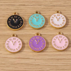 10pcs 14x17mm Cute Enamel Round Roma Numerals Clock Charms Pendants for Bracelet Necklace Jewelry Making DIY Supplies Accessory