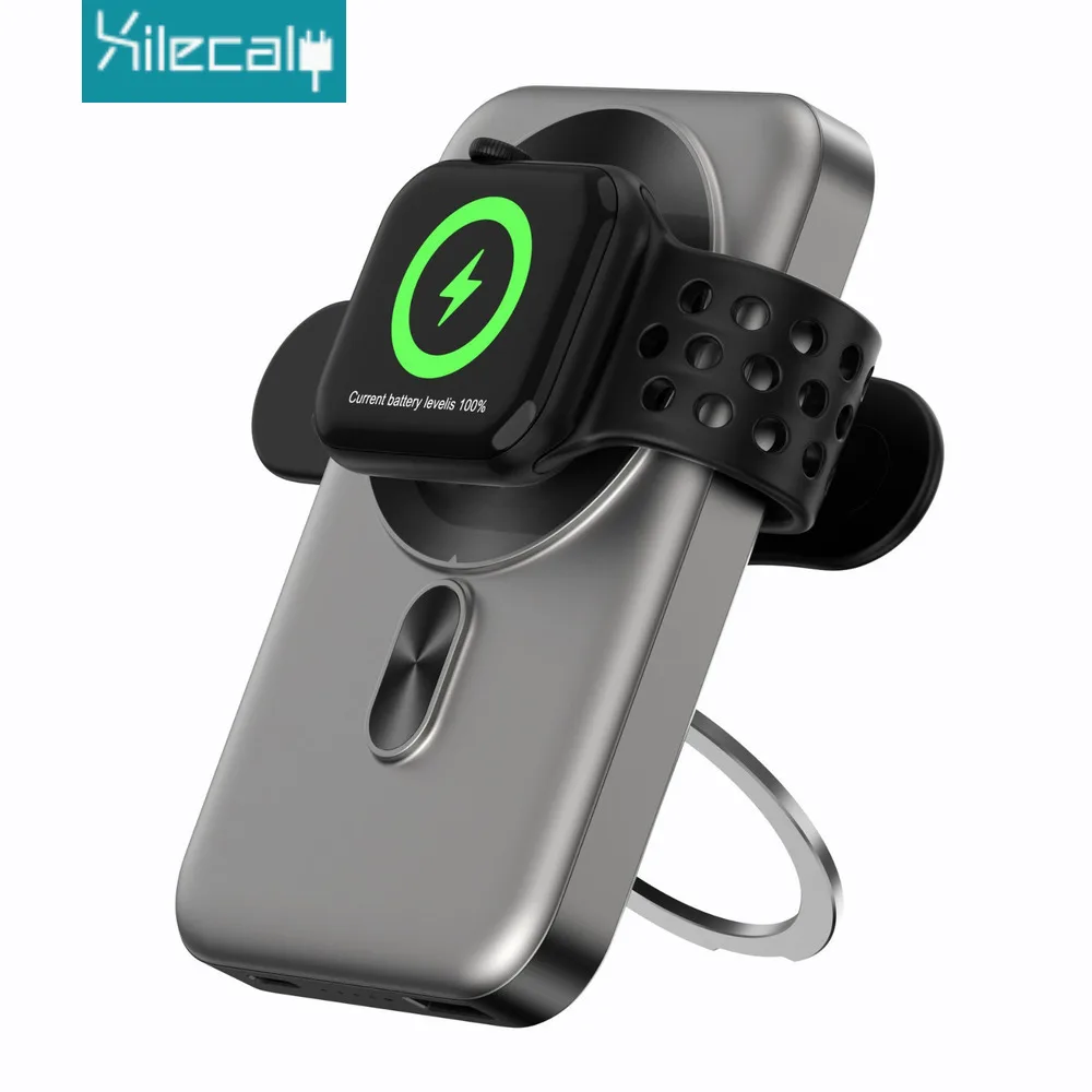 

Xilecaly 10000mAh Slim Mini Magnetic Wireless Power Bank PD 20W Fast Charger Stand Portable External Battery For iPhone Samsung