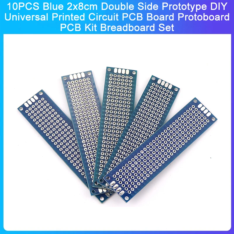 10PCS Blue 2x8cm Double Side Prototype DIY Universal Printed Circuit PCB Board Protoboard PCB Kit Breadboard Set