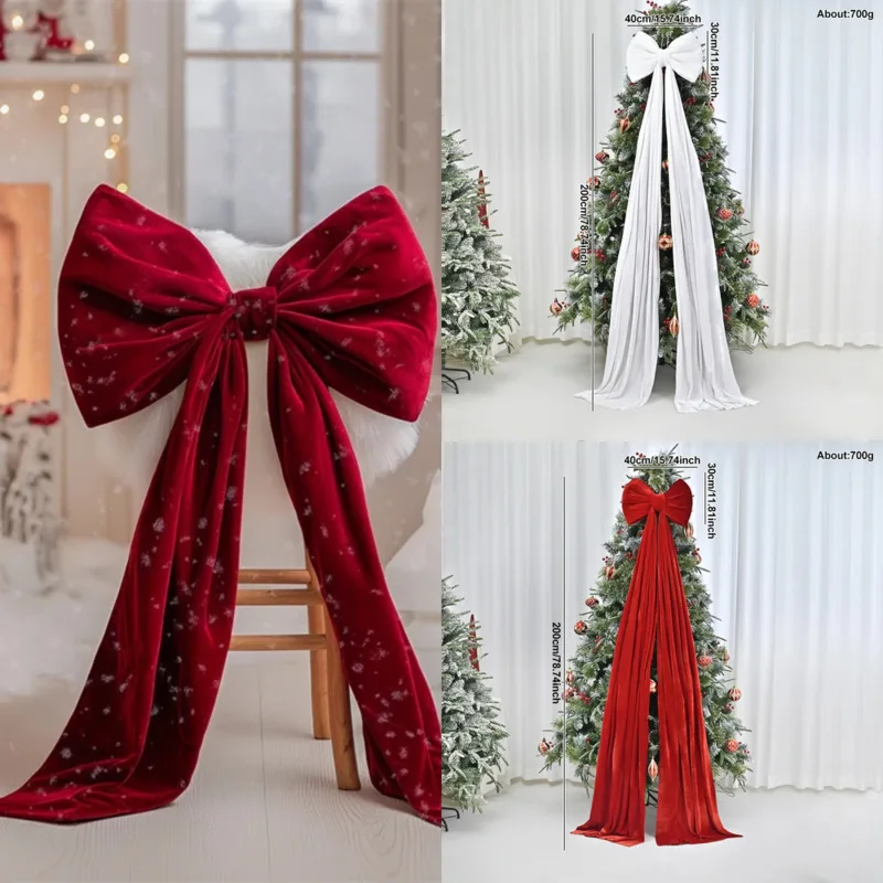 

Bow Christmas Pendant Large Velvet Wine Bow Red Long Tail Hanging Big Festive Bow Home Scene Decoration Holiday Decor Gifts New