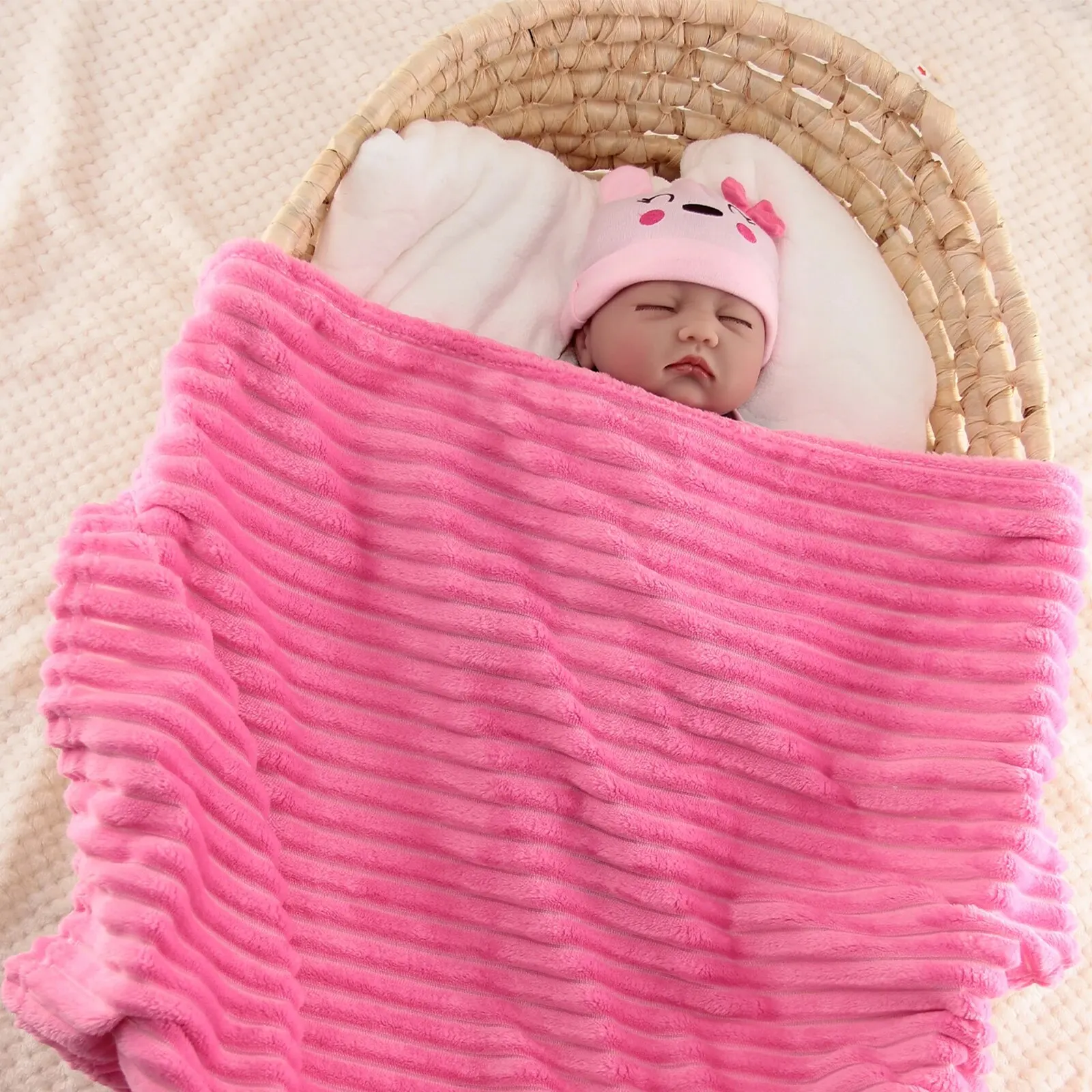 68*99cm Baby Blanket Thickened Solid Color Flannel Striped Baby Swaddle Blanket CHILDREN\'S Sofa Blanket Cover Blanket