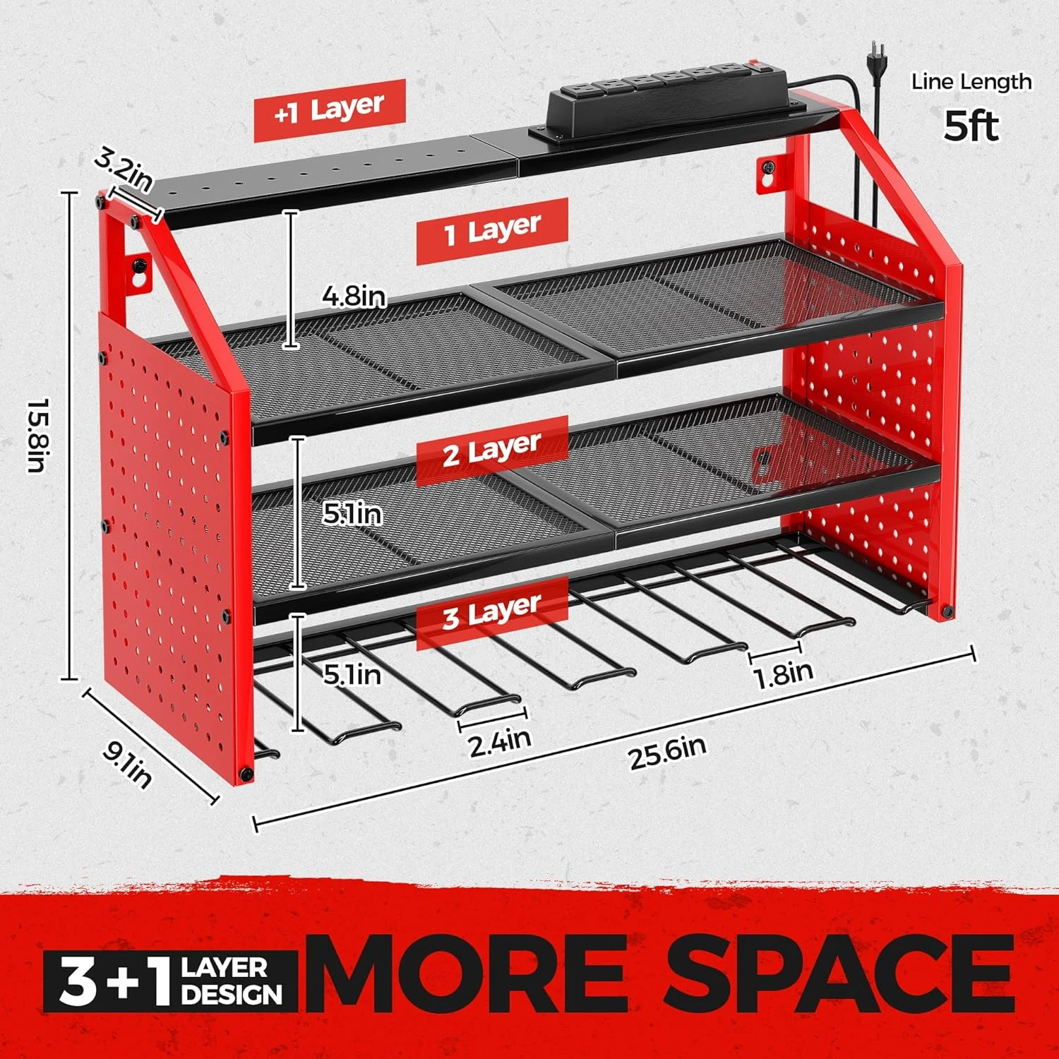 Power Tool Organizer Wall Mount with Charging Station. Patented, Heavy Duty Steel, Garage 6 Drill Storage Shelf