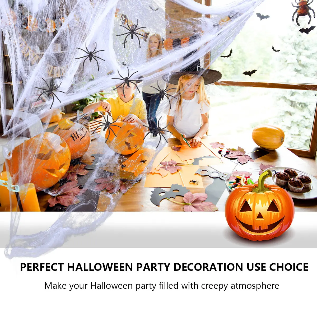 

Набор из 1 шт. растягивающейся паутины с имитацией паука для Хэллоуина, домашнего декора, для использования в помещении и на улице, для жутких вечеринок, для дома с привидениями