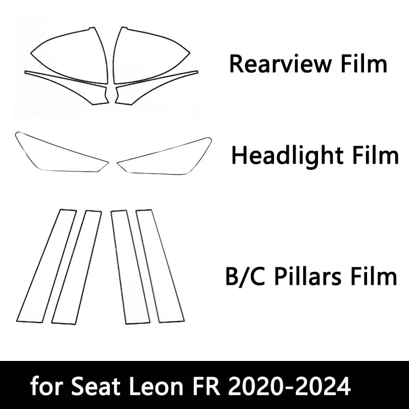

For Seat Leon FR 2020 2021 2022 2023 Headlight Rearview B Pillars Paint Protection Film Anti-scratch Protective Transparent TPU