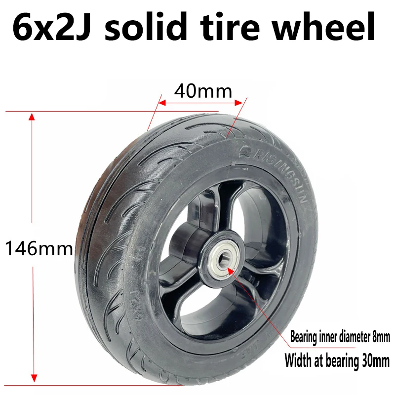 6 Inch Electric Scooter Wheel 6x2J Solid Tire Metal Hub 608 Bearing 8mm Axle Hole Trolley Cart