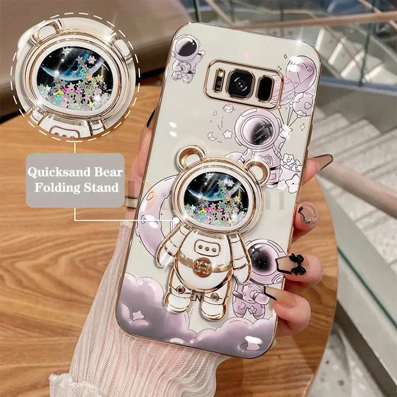 Quicksand Bear Astronaut Phone Holder Case For Samsung Galaxy S8 Plus Thin Shatterproof Protection Galaxy S8Plus Soft Back Cover