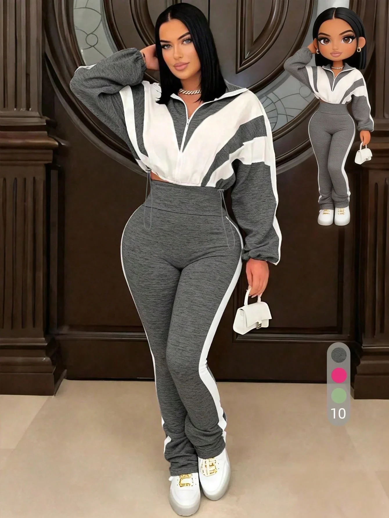 

Спортивный комплект с цветными блоками и элементами пэчворка: женский повседневный топ с длинными рукавами и узкие брюки с высокой талией