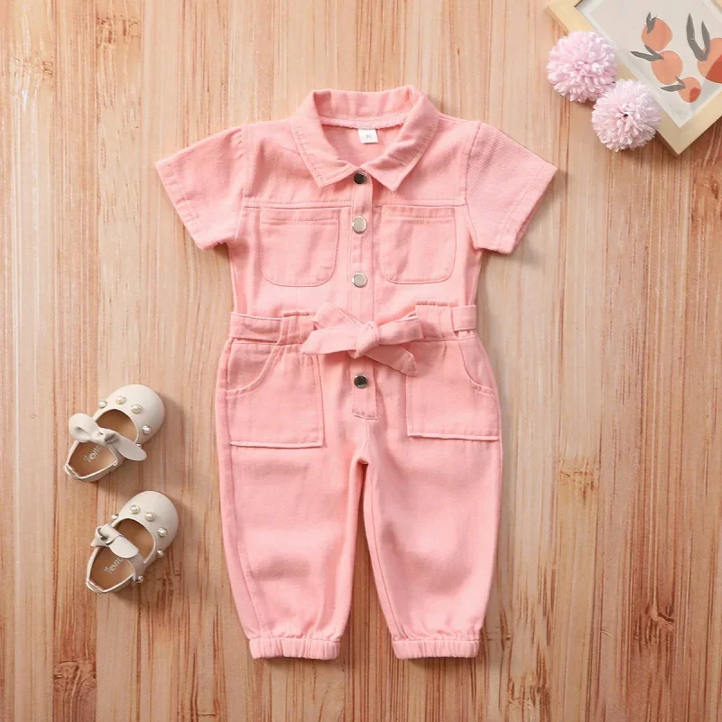 Baby Romper Jean Jumpsuit Overall Short Sleeve Summer Spring Clothes 1-6Y