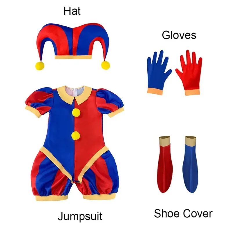 애니메이션 광대 재미있는 코스프레 코스튬 만화 캐릭터 코스튬 점프수트 풀 세트 유니폼, 소년 소녀 할로윈 카니발 의상