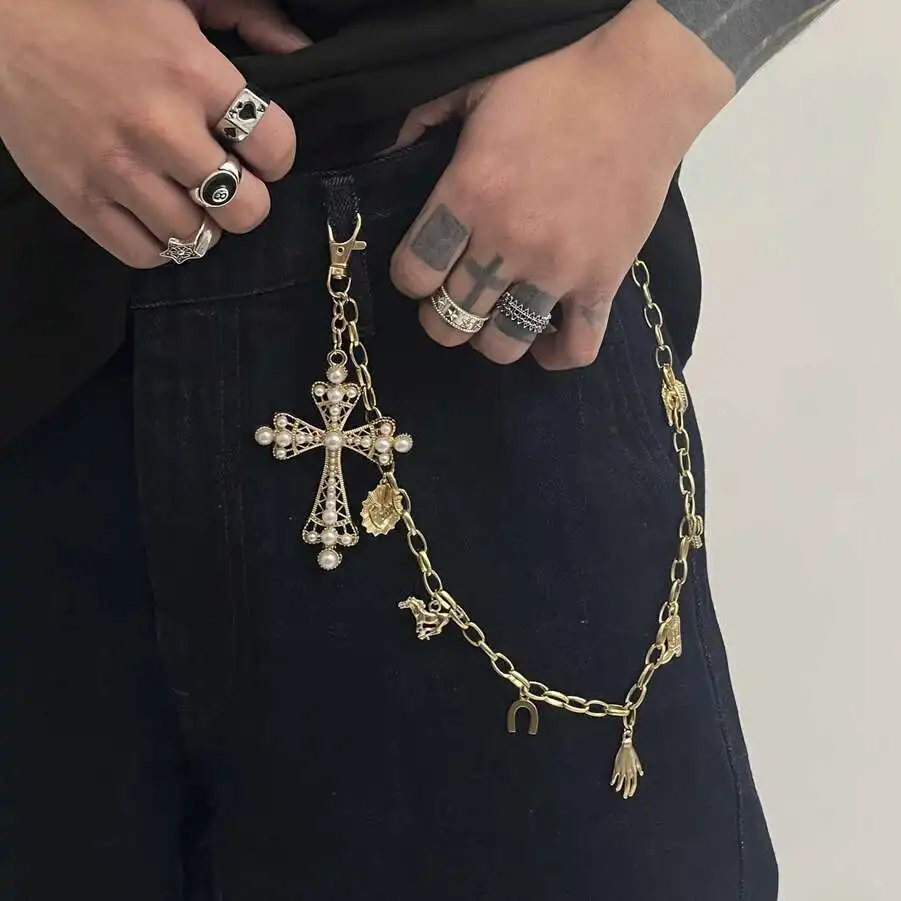 Ingemark Hip Hop Cowboyhut Stiefel Kreuz Anhänger Schlüsselanhänger Jeans Hosen Geldbörse Gürtel Tasche Kette für Männer Frauen 2025, Schmuck Geschenke Neu