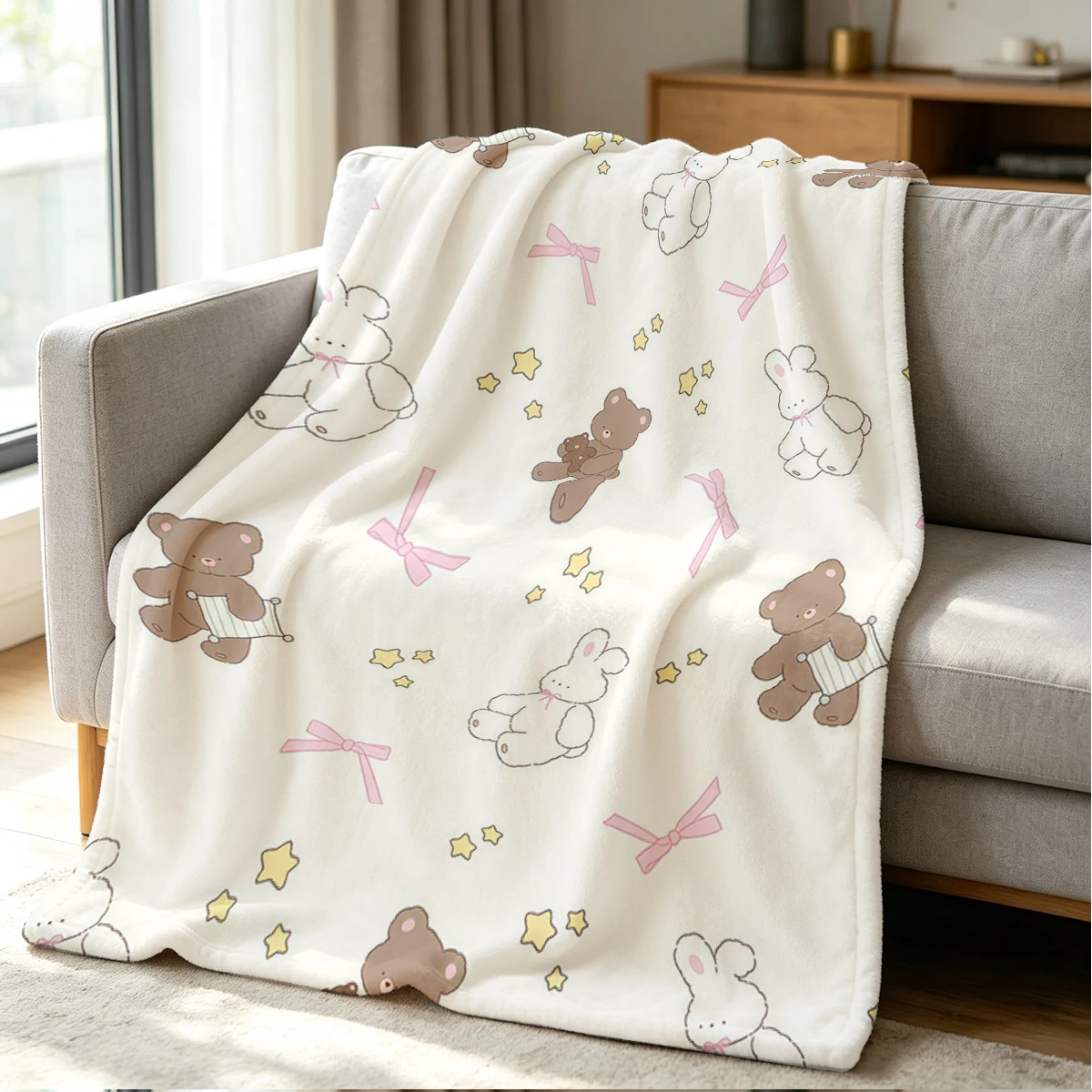 Teddy Joy Blanket Soft Cozy Throw for Sofa Bed Festive Holiday Decor Gift for Kids and Adults,Lightweight and Warm
