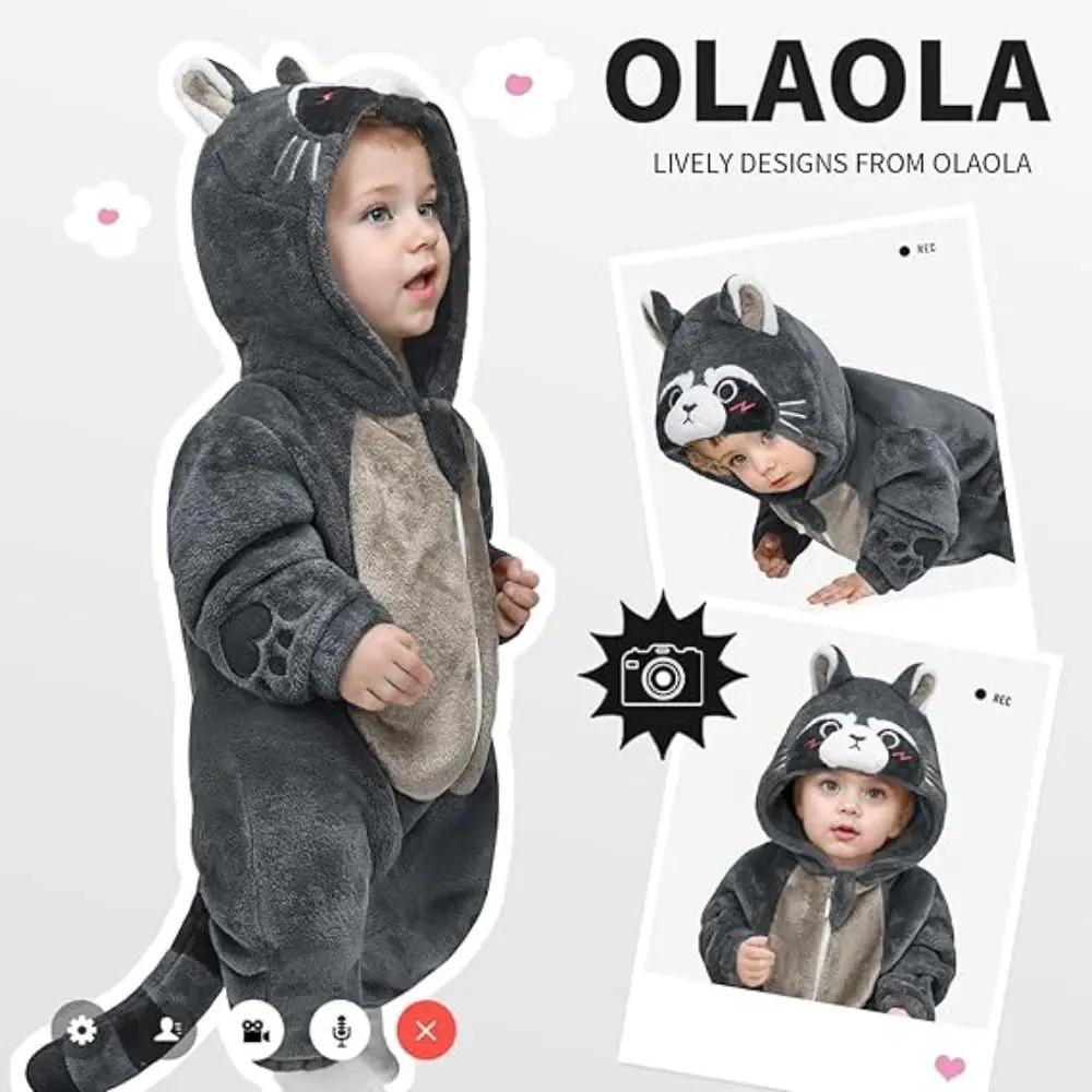 Toddler Baby Boys Girls Pajamas Dinasour Raccoon Cat Cosplay Animal Costume Onesie for Kids Pajamas Sleepwear Jumpsuit Halloween