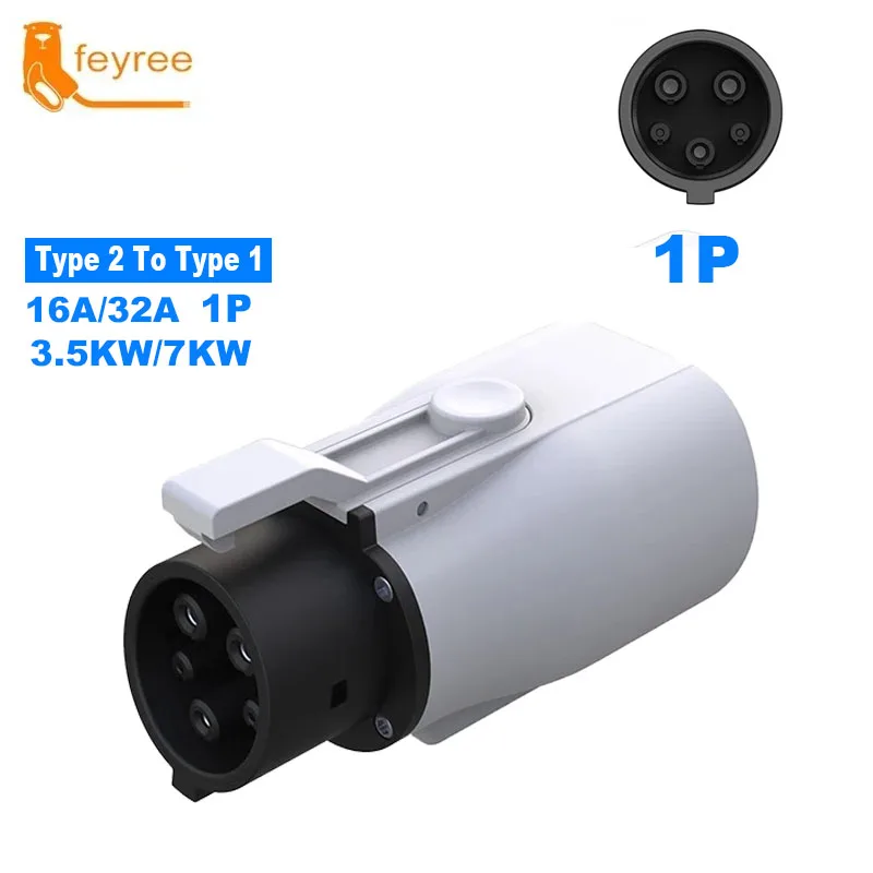 

feyree EV Charger Adapter Type2 to Type1 Car Charging Socket AC Charger Adapter 32A 1Phase 3.5KW 7KW Max for Electric Car