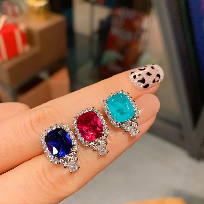 Hot Selling Jewelry Gemstone Square Micro Pave Earrings Main Stone 8*10