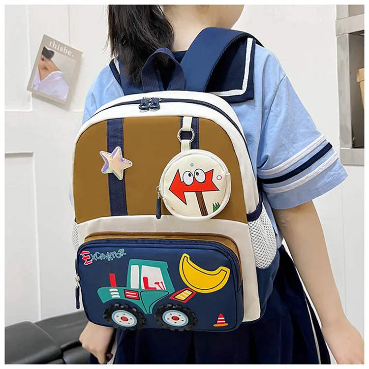 Neuer Kinderrucksack Cartoon Baufahrzeug Jungen Kindergarten-Tasche Atmungsaktiv Mittelgroß für die 3. Klasse – Detail 16