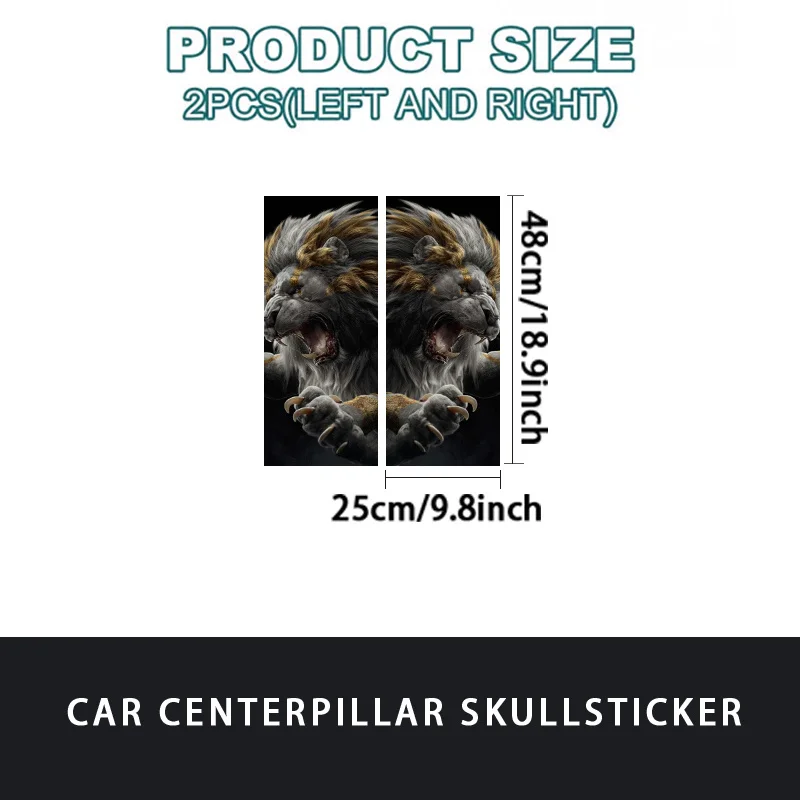 Best Seller 2Pcs Open Mouth Lion Car Stickers Waterproof For B-Pillar Door Glass Metal view 2