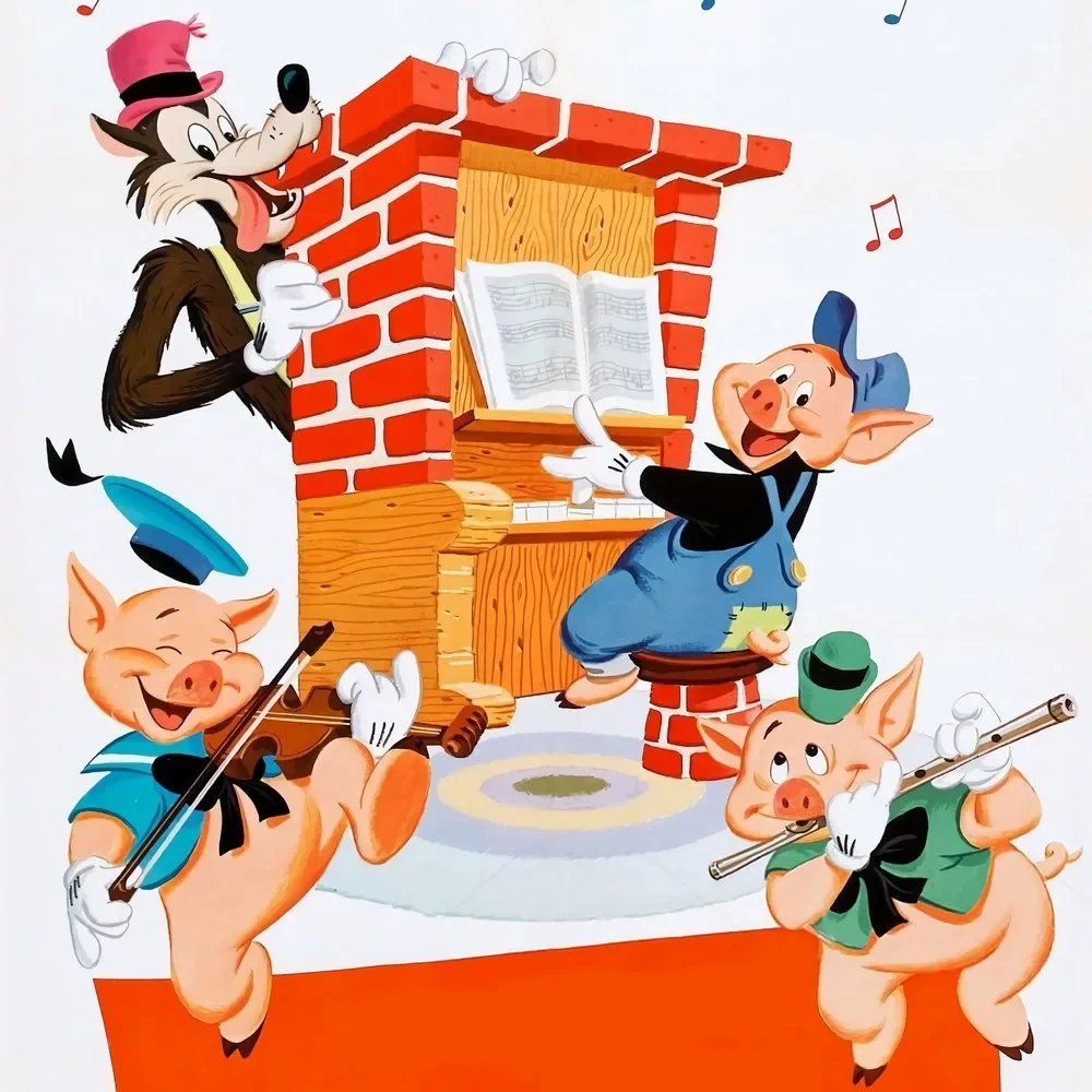 Мультфильм три поросенка и волк СПИНКА высококачественный компьютерный принт детский фон на день рождения