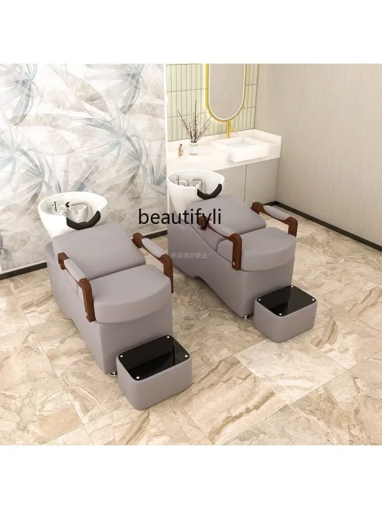 Barber Shop Shampoo Chair for Hair Salon Flushing Bed Ceramic Basin Lying Half Shampoo Chair High-End