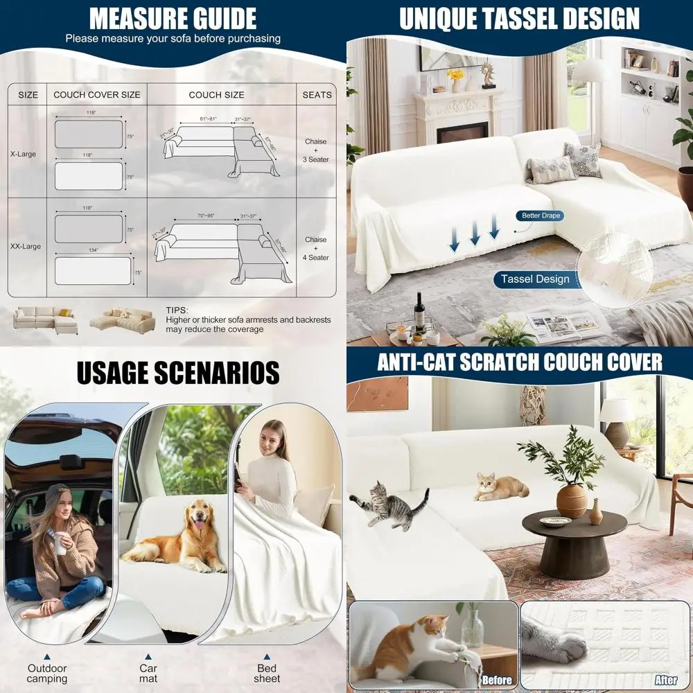 

Waterproof 2-Piece L-Shaped Sectional Sofa Cover, Jacquard Quilted, Washable for Dogs and Cats, Extra Large, Cream White