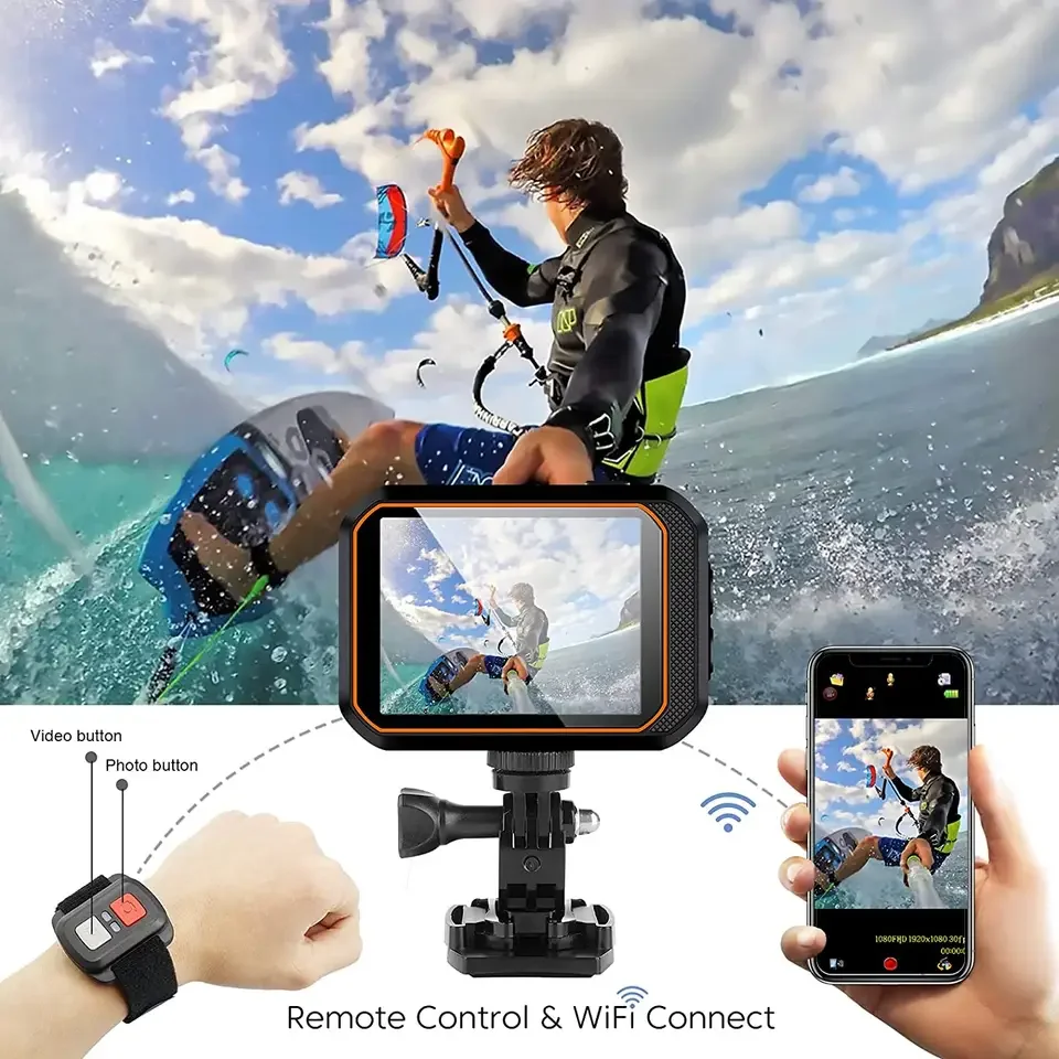 4K 60FPS Wifi Action Camera with Remote Control Screen Waterproof HD Sport Camcorder Drive Recorder Bicycle Video Camera Helmet