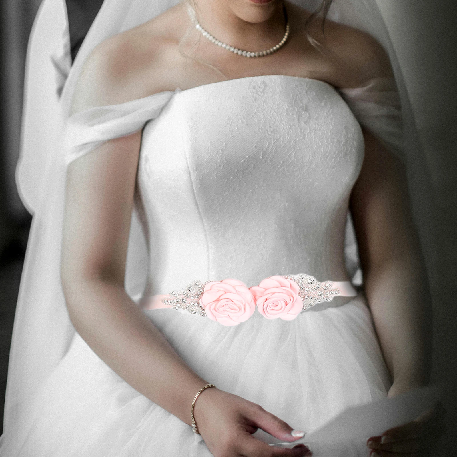 

Rhinestone Rose Waist Seal Crystal Belt Ribbon Glass Rhinestones Bridesmaid Miss