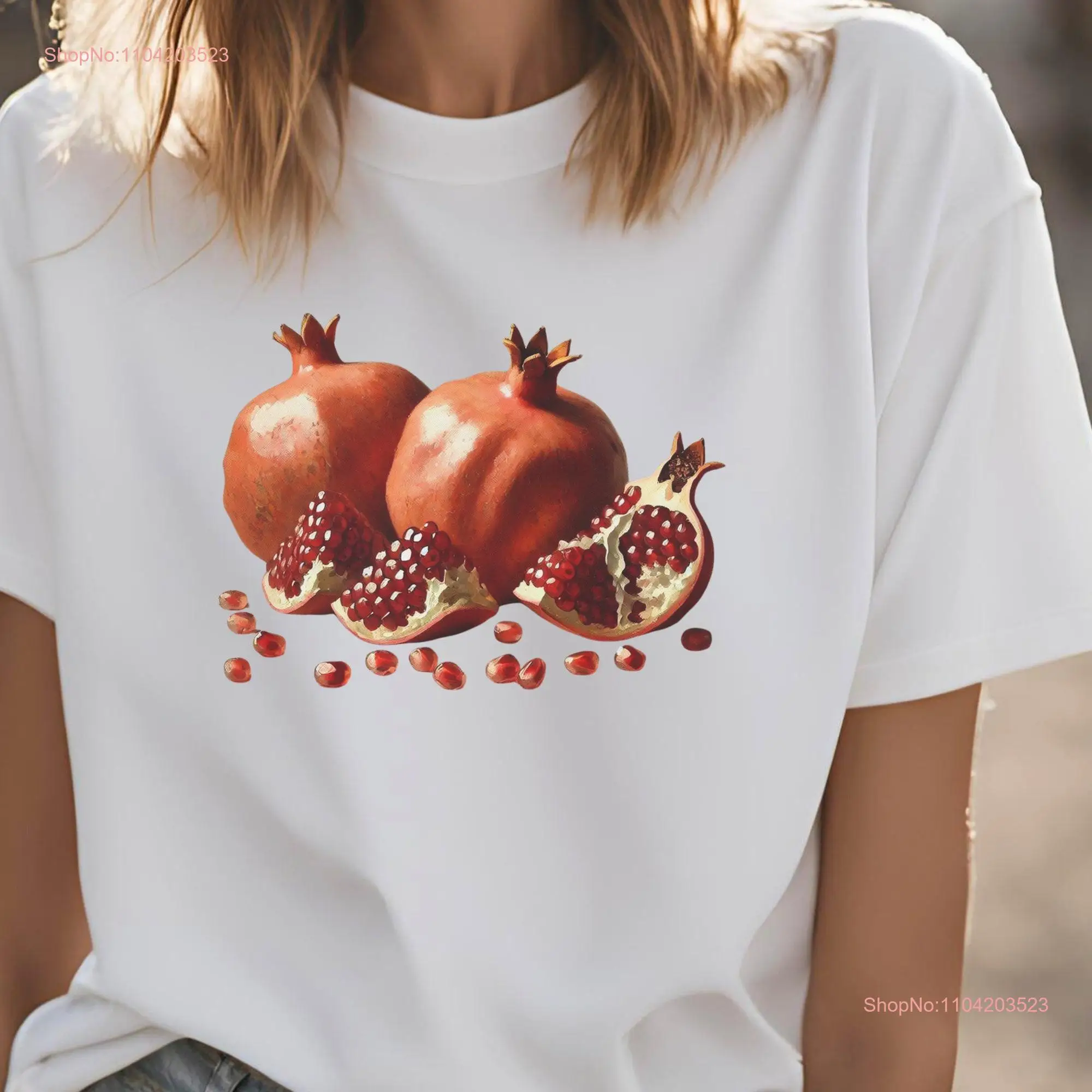 Pomegranate T shirt Painted FruiT Y2K 90s Pinterest Aesthetic Vintage Coquette ArT for Lover  long or short sleeves