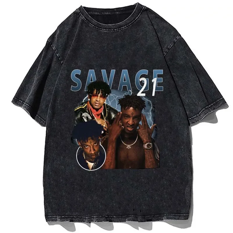 Hip Hop 21 Savage T-Shirt Hypebeast Male Brand Teeshirt Men Summer Cotton Vintage Rapper Tshirt Short Sleeves Oversized Tees