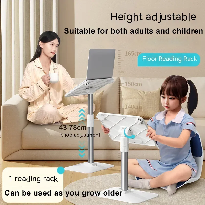 Oatsbasf Floor Reading Stand 43-78cm Height Adjustable Tablet Stand Book Shelf Liftable Reading Table Foldable Pad Laptop Holder