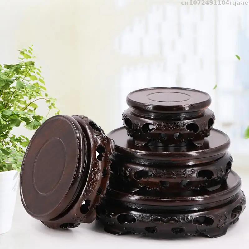 Ebony Wood Carved Base Vase Base Bracket Stone Teapot Bonsai Flower Pot Incense Burner Buddha Wooden Pedestal Crafts Home Decor